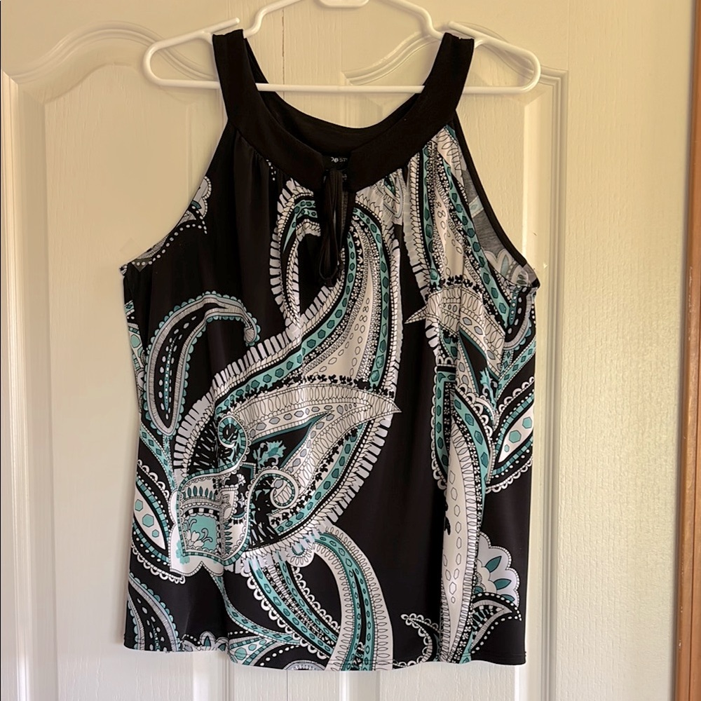 AB Studio Black, White and Teal Sleeveless Tunic